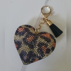 Diamante Leopard Print  Heart Bag Charm